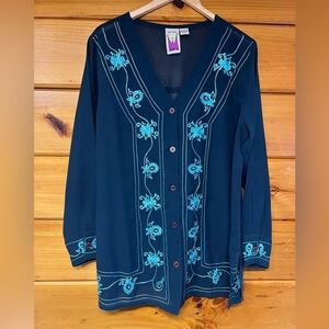 Original Anthony Embroidered Beaded Large Front Button Longsleeve V Neck Jacket